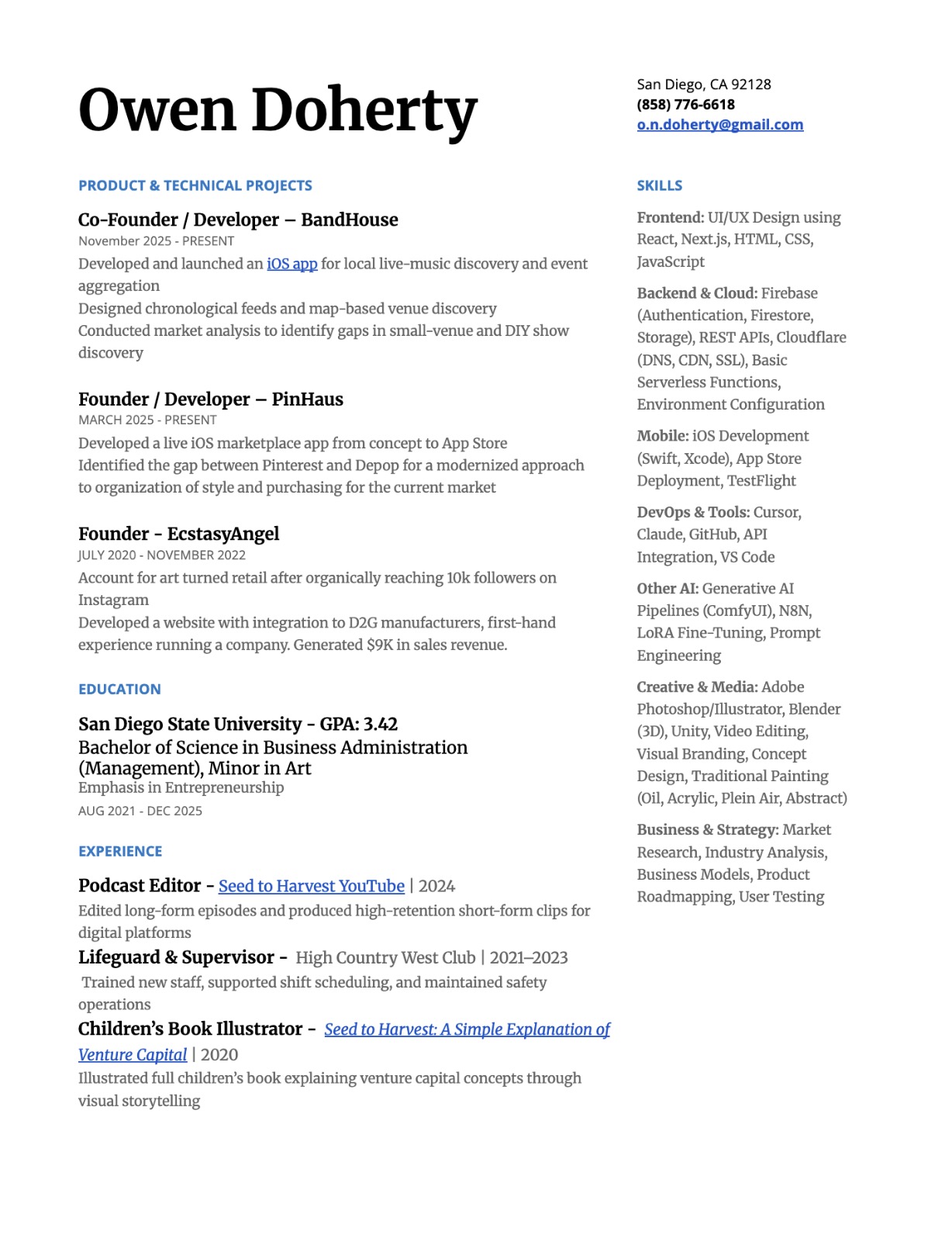 Owen Doherty – Resume